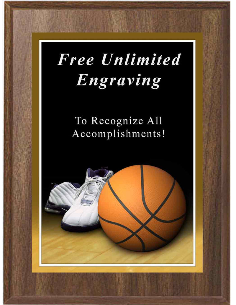 Walnut Sport Photo Basketball Plaque
