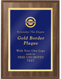 Laser Engraved Classic Gold Border Plaque - Blue