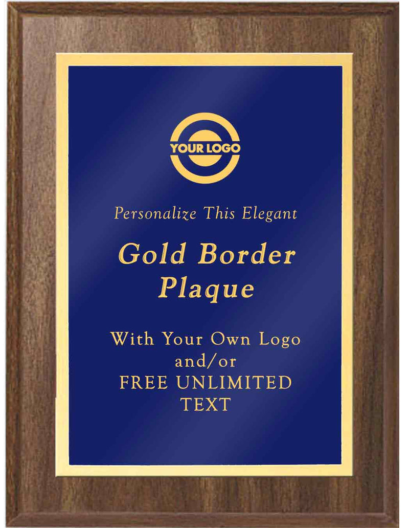 Walnut Classic Gold Border Plaque - Blue