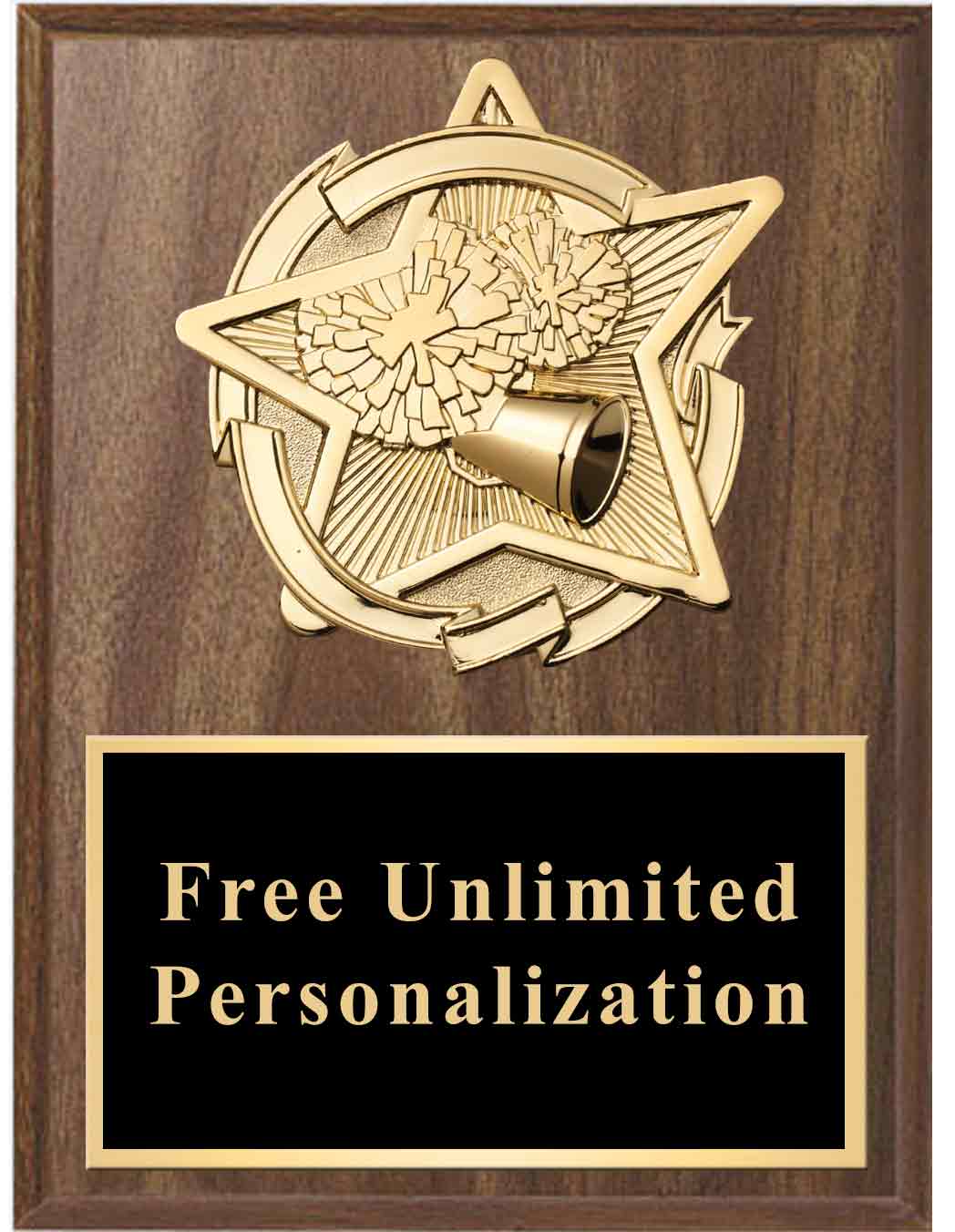 Walnut Gold Star Cheer Standout Plaque