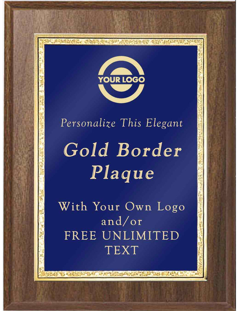 Walnut Classic Double Gold Border Plaque - Blue