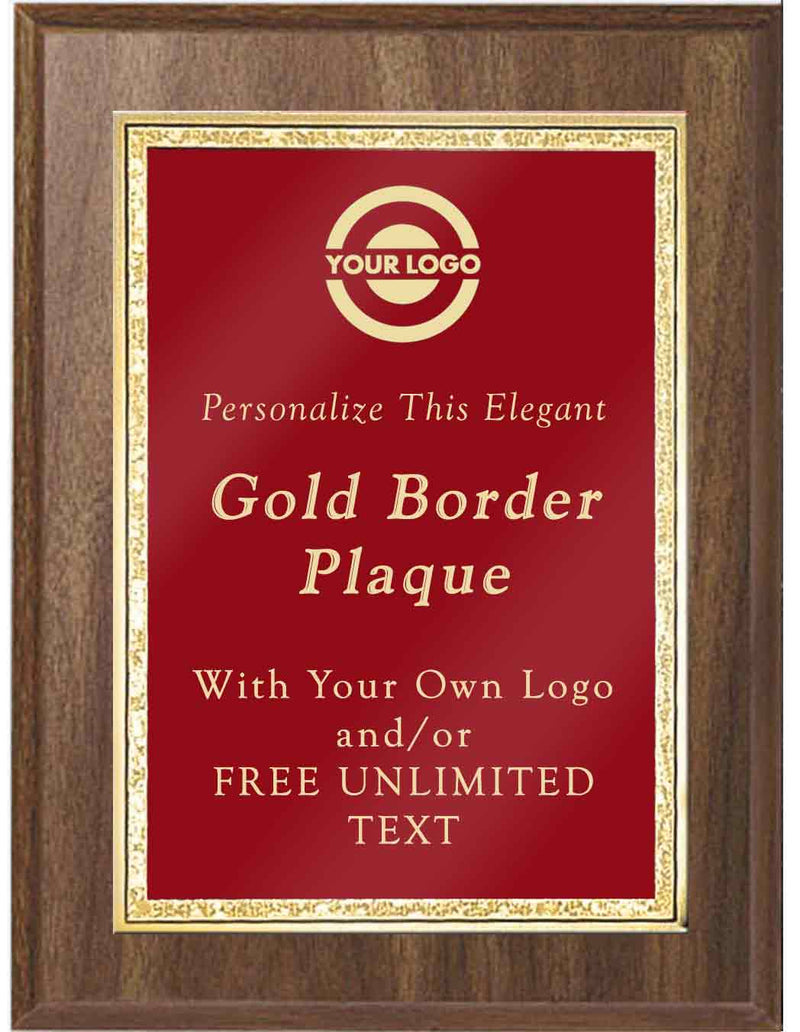 Walnut Classic Double Gold Border Plaque - Red