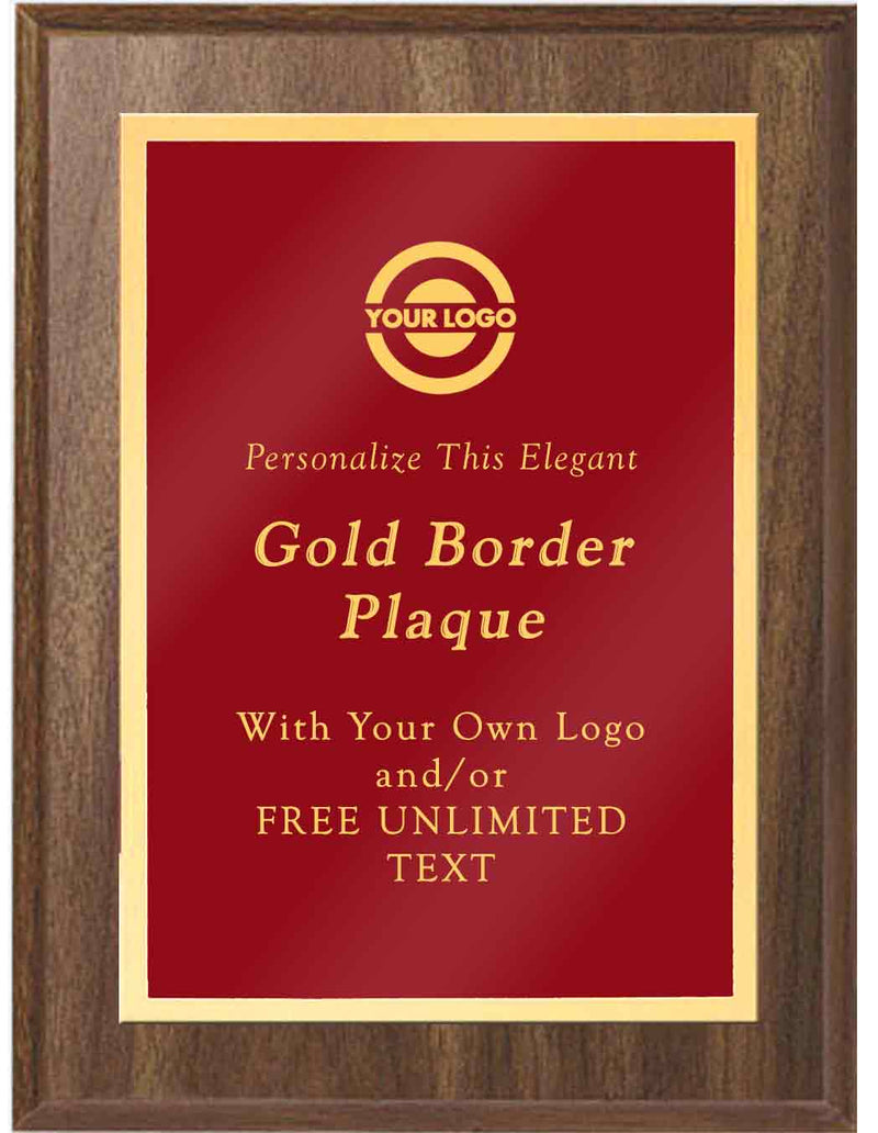 Walnut Classic Gold Border Plaque - Red