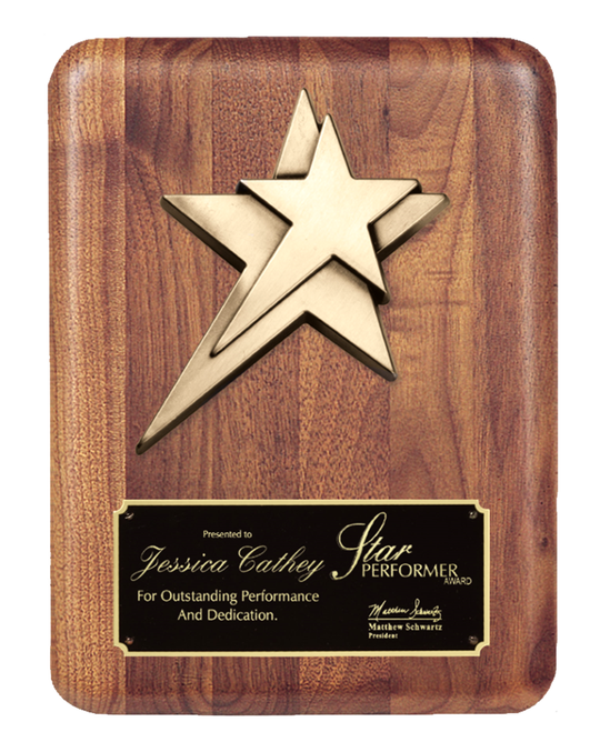 Metal Gold Star Mount Walnut Plaque