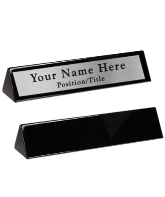 Black Wood Name Block With  Silver Plate