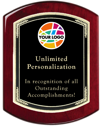 Color Printed Rosewood Plaque with Wreath Border Black Plate