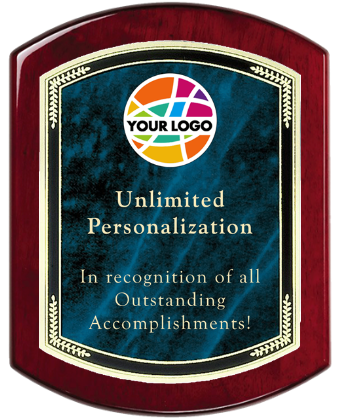 Color Printed Rosewood Plaque with Wreath Border Blue Marble Plate