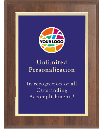 Color Printed Classic Gold Border Plaque - Blue