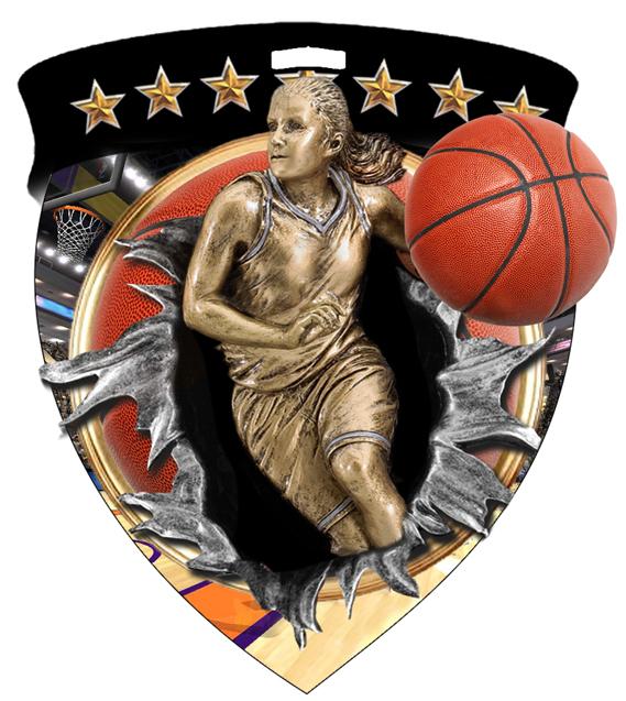 Female Basketball Color Shield Medal