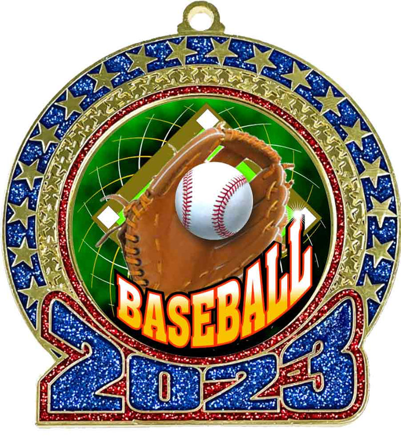 2023 Red and Blue Glitter Baseball Gold Insert Medal