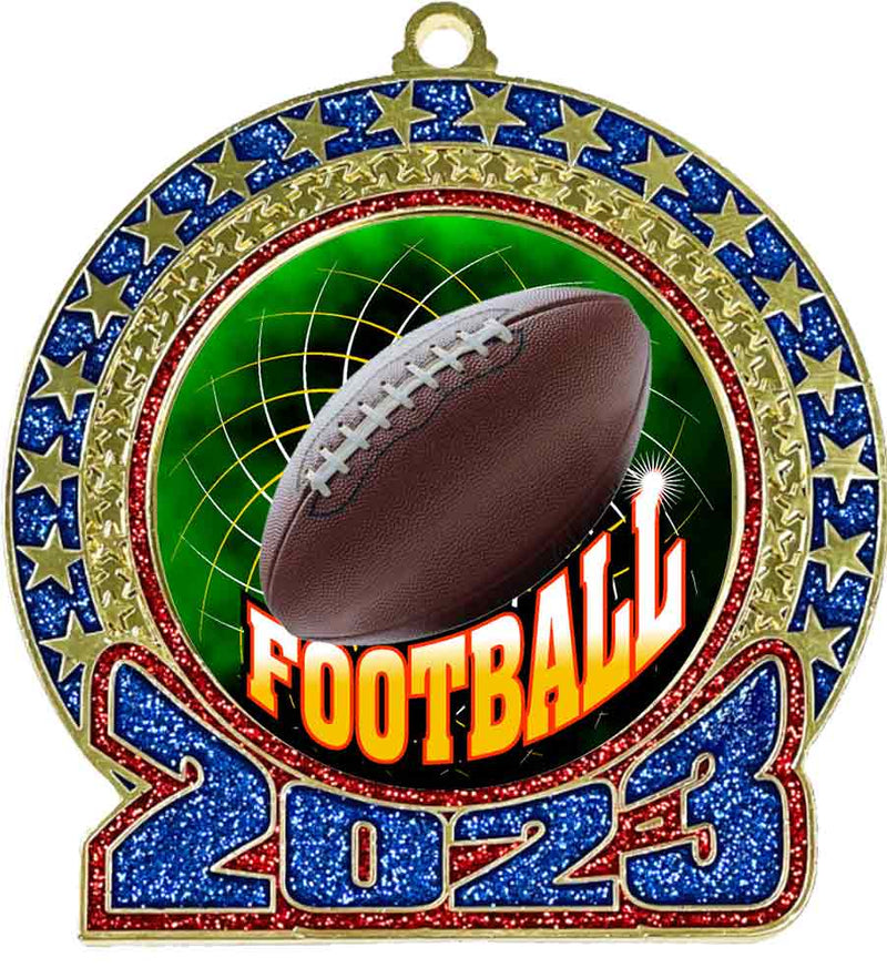 2023 Red and Blue Glitter Football Insert Medal