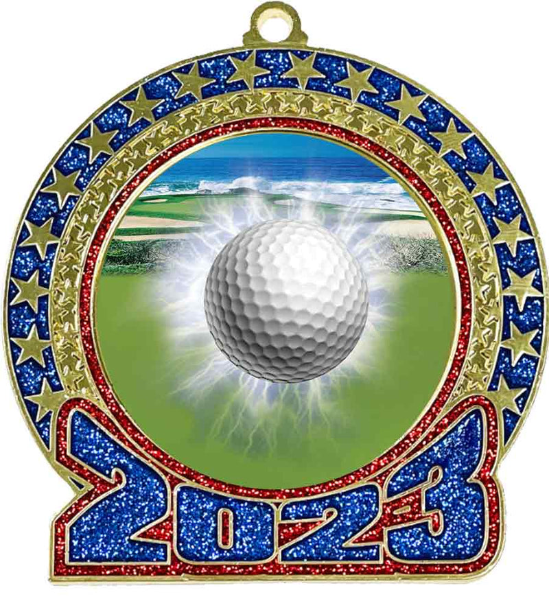 2023 Red and Blue Glitter Golf Insert Medal