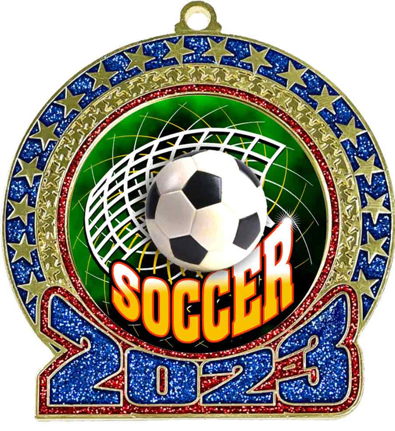 2023 Red and Blue Glitter Soccer Insert Medal
