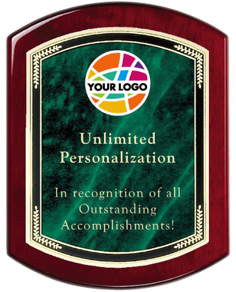 Color Printed Rosewood Plaque with Wreath Border Green Marble Plate