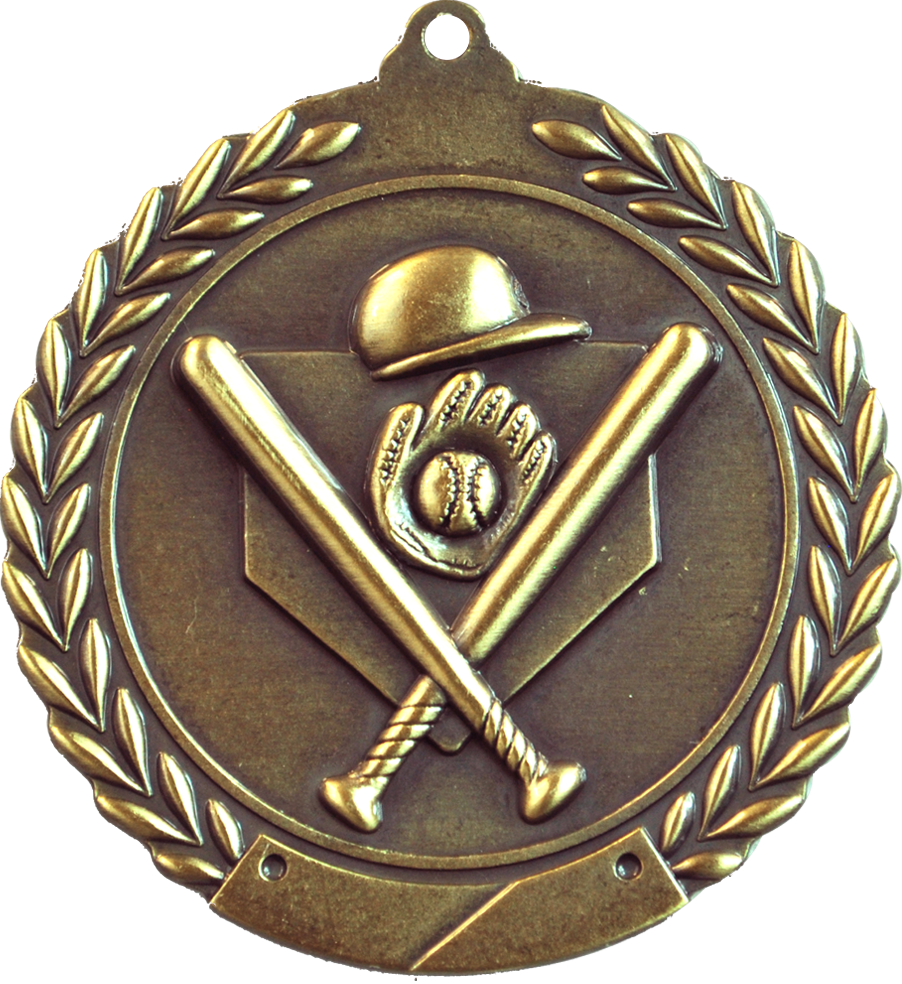 Gold 2.75" Wreath Baseball Medal