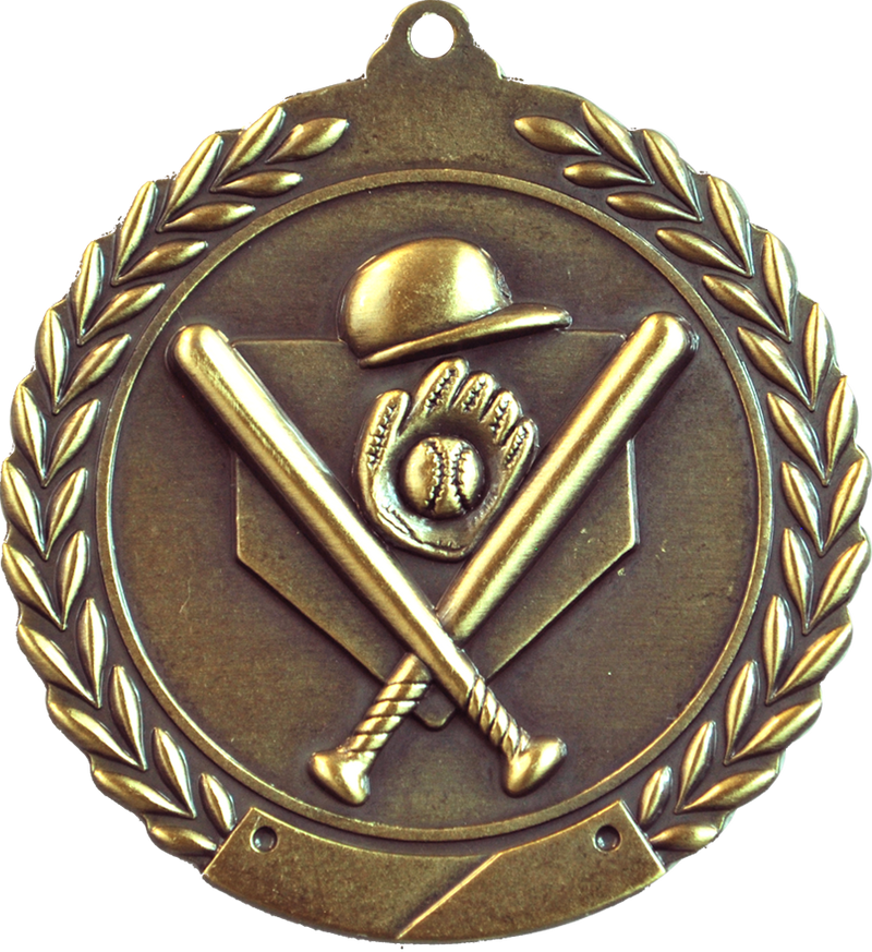 Gold 2.75" Wreath Baseball Medal
