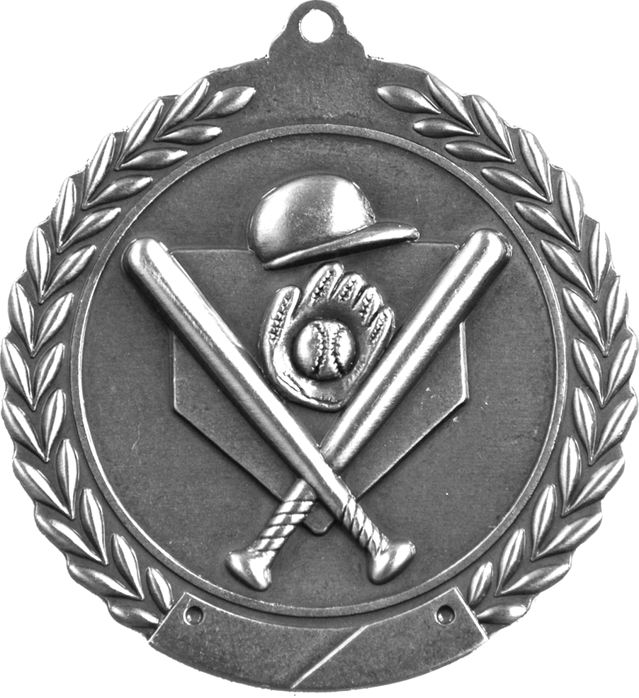 Silver 2.75" Wreath Baseball Medal