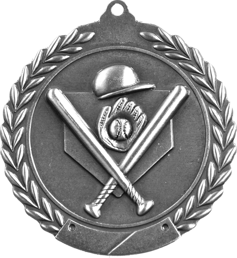 Silver 2.75" Wreath Baseball Medal
