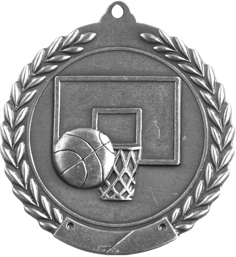 Silver 2.75" Wreath Basketball Medal