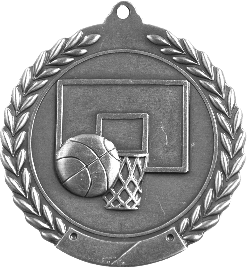 Silver 2.75" Wreath Basketball Medal