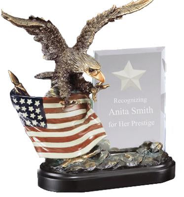 Bronze Cast Metal Patriot Eagle - Engraved Glass