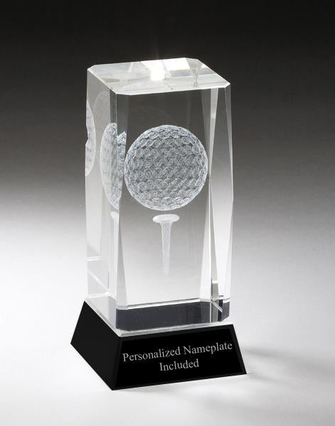 Golf Optical Crystal Award On Black Base