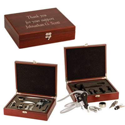 Rosewood Finish 5 Piece Wine Gift Set