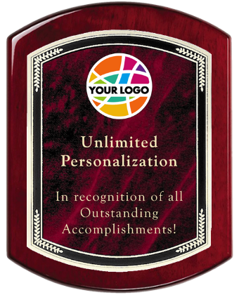 Color Printed Rosewood Plaque with Wreath Border Red Marble Plate